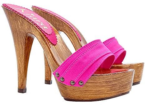 Kiara Shoes Zoccoli da Donna con Plateau e Fascia in Tessuto Fucsia - Tacco 13 - K9101 Fuxia (Fucsia, Numeric_40)
