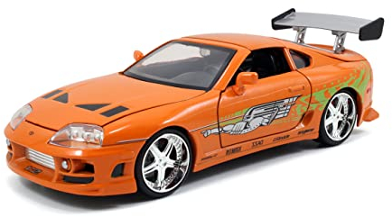 Jada Toys 253203005 Brian’s 1995 Toyota Supra aus Fast & Furious, Tuning-Modell im Maßstab 1:24, mit Spoiler, zu öffnenden Türen, Freilauf, Motorhaube und Kofferraum, orange