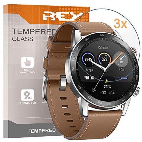 REY Pack 3X Bildschirmschutz aus gehärtetem Glas für Honor Magic Watch 2 46mm, Schutzfolie, Displayschutzfolie 9H+ Härte, Anti-Kratzen-Öl-Bläschen