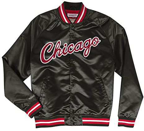 Mitchell & Ness Chicago Bulls Black Lightweight Satin Jacket Jacke Anorak Windbreaker