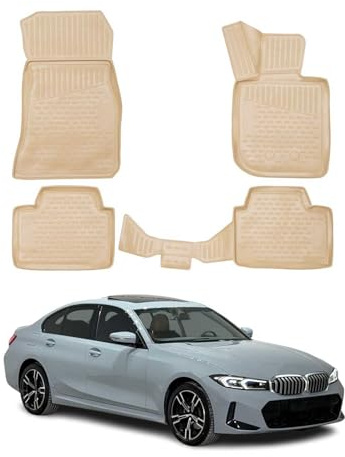 OMAC Gummimatten Fußmatten kompatibel mit BMW 3er Limo Touring G20 G21 2019-2025 Beige 4X