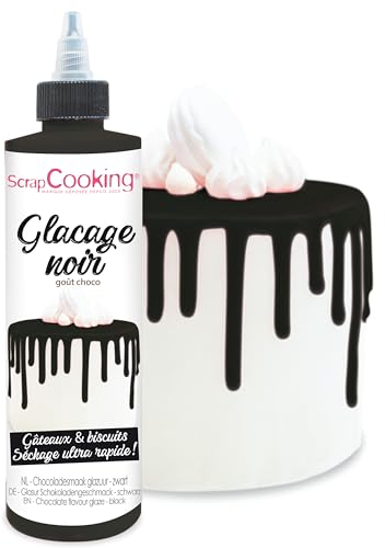 SCRAP COOKING - Glaçage Noir Prêt à l’Emploi 130g - Goût Chocolaté & Séchage Rapide - Pour Pâtisseries, Gâteaux, Biscuits, Desserts, Dripcake - Halloween - 4707