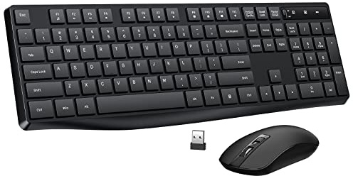 Wireless Keyboard and Mouse Combo, Lovaky 2.4G Full-Sized Ergonomic Keyboard Mouse, 3 DPI Adjustable Cordless USB Keyboard and Mouse, Quiet Click for Computer/Laptop/Windows/Mac (1 Pack, Black)