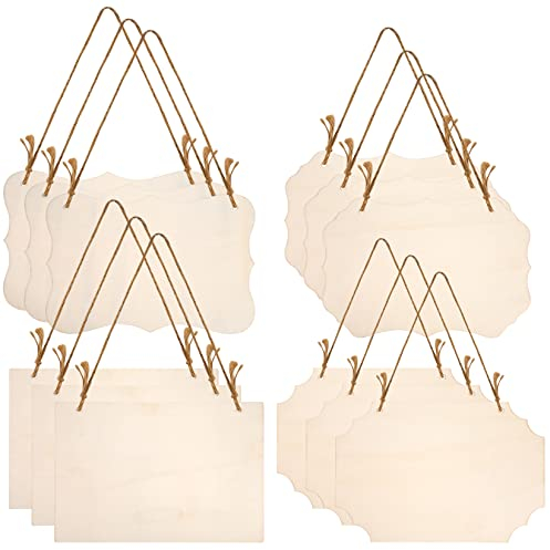 12 Pièces Panneaux en Bois à Suspendre, Panneau Vierge en Bois Rectangulaire Non Fini pour Pyrogravure, Peinture, écriture, Décoration de Maison Noël, Bricolage