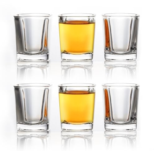 QUAFFER Square Shot Glasses Heavy Base 2oz (Set of 6) – Modern Shot Glass – Classic Whisky Vodka Tequila Sherry Brandy Cordial Mini Snifters Glasses - Perfect for Parties, Bars, Events, Home Bar