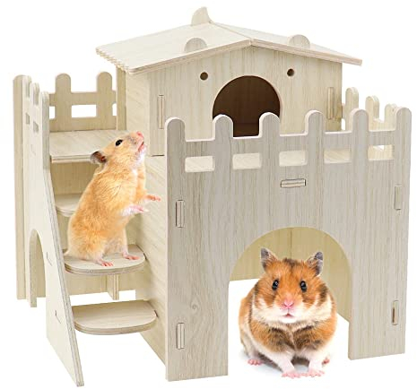 Hamsterhaus aus Holz Mehrkammern Meerschweinchen Spielzeug Zwerghamster Zubehör Nagerhaus Holz Hamster Holzhaus für Hamster Meerschweinchen Versteckmöglichkeiten