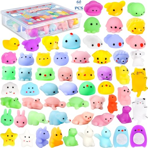 NCKIHRKK Kawaii Mochi Squishy Set, 60 STK. Mitgebsel Kindergeburtstag Gastgeschenke Kleine Geschenke für Kinder, Party Mitbringsel Weihnachten Give Aways Schultüte Pinata Füllung für Jungen Mädchen