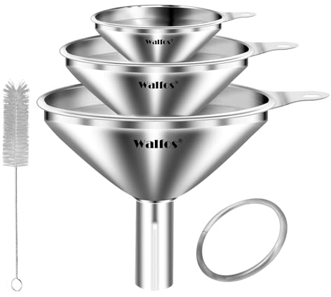 Walfos® Imbuto Cucina, Set da 3 Pezzi Mini imbuti in Acciaio Inox, con Un Pennello, Imbuto Piccolo Adatto per Avvolgere liquidi e polveri, durevoli e Lavabili in lavastoviglie