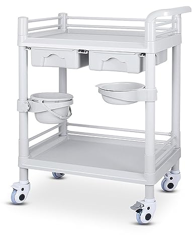 2-lagiger Medizinischer Wagen Aus ABS，Instrumentenwagen Für Den Labortisch Est Wagen Für Ästhetik, Instrumentenständer, Fahrbare Racks, Rollwagen Für Friseur Beauty Salon SPA,Weiß ( Size : 75*52*84cm