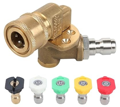 AIM Tools Hochdruckreiniger Schwenkkupplung mit 5 Sprühdüsen Spitzen, 90 Grad Drehung, 4500 PSI 1/4 Schnelltrennung, Dachrinnenreiniger Aufsatz 171351