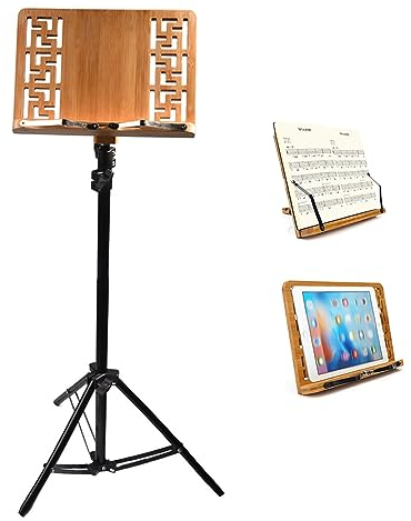 WORDFUN Robuster Tragbarer Notenständer, Notenablage Aus Bambus, Höhenverstellbar, Notenpult, Orchesterpult, Stabiler Musik Stativ, Desktop-Bücherständer, Abnehmbare