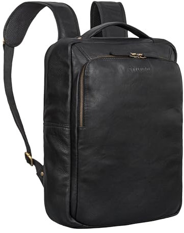 STILORD 'Martin' Einzigartiger Laptop Rucksack Leder 13+ 14 Zoll Groß Lederrucksack Damen Business Rucksack Herren Vintage Reiserucksack Echtleder, Farbe:schwarz