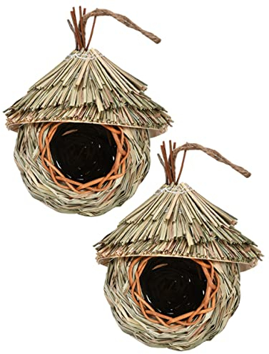 VANZACK 2 Pièces Maison De Colibri en Paille Nichoir en Paille Nichoir à Oiseaux Suspendu Perroquet De Paille Nichoir à Oiseaux Naturel Oiseau De Jardin Écorce Gazon Délicat