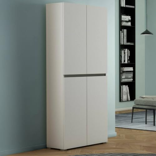 Dmora Armadio Multiuso Grande Bacopa, Scarpiera con Ripiani Regolabili, Mobile Porta Scarpe a 4 Ante, 100% Made in Italy, 80x37h195 cm, Bianco