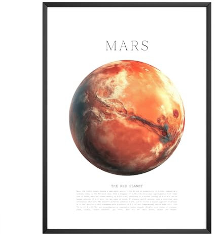 MJ-GRAPHICS® Poster Mars Poster Sonnensystem Din A4 Astronomie Dekor Poster Weltraum, Planeten Poster Space Poster Weltall, Sternenhimmel Poster Büro Wohnzimmer Lernposter - ohne Bilderrahmen