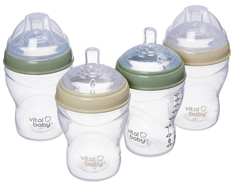 Vital Baby 4 Pack Breast-Like Baby Bottles 240ml, 0m+ | Self-Sterilising