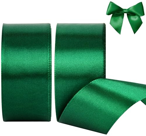 AWCIGG Nastro Raso Verde 40mm, 44 Metri di Nastro Decorativi in Tessuto per Confezioni Regalo, Artigianato, Fiocchi per Capelli, Bouquet da Sposa, Decorazioni Natalizie (22m/rotolo)