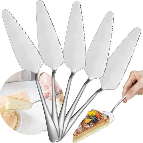 KUYOEJAR Set di 5 Palette per Dolci e Pizza in Acciaio Inossidabile - Strumento 2 in 1 Perfetto per Feste di Compleanno e Riunioni di Famiglia