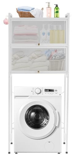 Bollomgy Armario para lavadora, estantería para baño, estantería de baño independiente, estantería sobre lavadora, armario de superestructura (blanco)
