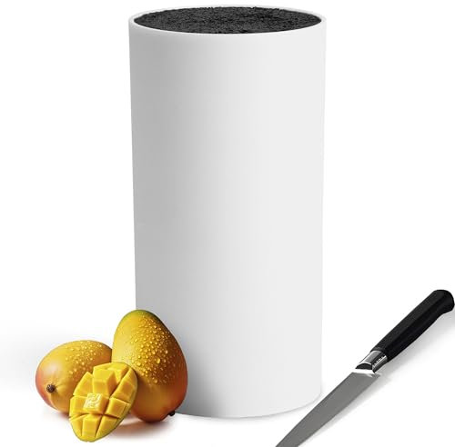 Cheerhom Ceppo Portacoltelli Senza Coltelli, Universale Ceppo Portacoltelli Bianco, Ceppo Portacoltelli Vuoto con Stecche Flessibili, Ceppo Coltelli da Cucina per 5-8 Coltellis, 22 x 11 x 11 cm