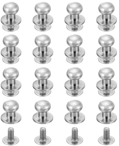 sourcing map 16Pcs Ball Head Stud Screw Back 7mm Round Head Button Nipple Leather Rivets for DIY Leather Craft Handbag Shoes Belt Repair, Silver