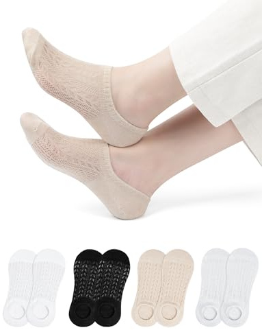 MELLIEX 4 par osynliga, andningsbara strumpor för kvinnor Pinkies, Svart, vit, grå, kaki, one size