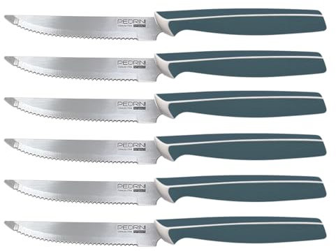 Pedrini Master Coltelli da Bistecca, 6 pezzi, colore avio, lama accio inox
