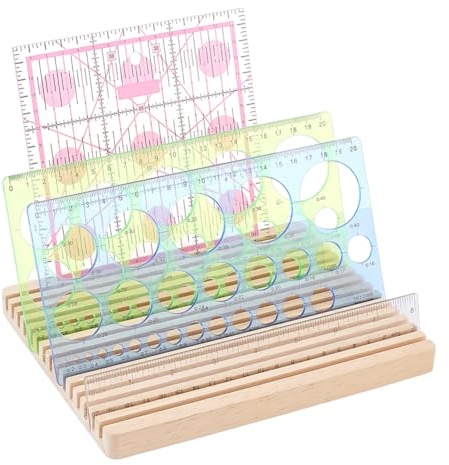 PH PandaHall 15 Slots Wooden Quilting Ruler Holder, Ruler Display Stand | Rulers Rack, 4mm Grids Template Organizer, Sewing Rulers Storage Rack for Home Desk, Sewing Supplies Accessories, 20.5x16.5cm