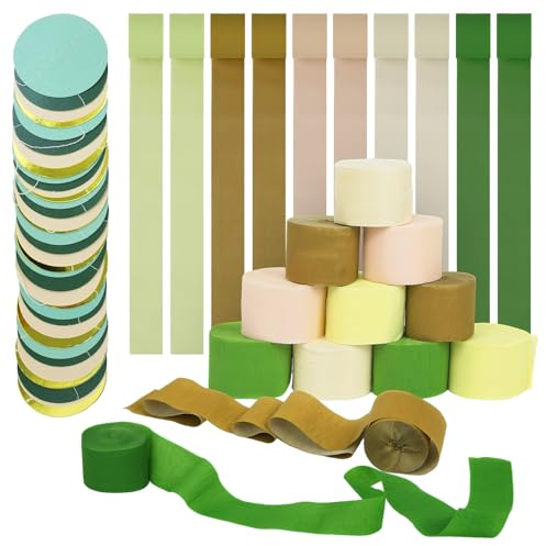 4,5 cm x 25 m, color verde caqui, 10 rollos de papel crepé en 5 colores, serpentinas coloridas para fiestas, juego de 4 m con puntos decorativos para fiestas