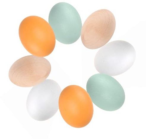 8-Piece Set of Colorful Wooden Fake Eggs - Ideal Craft Supply for DIY Projects, Decorative Chicken Eggs for Nesting or Educational Play (4 Colors)