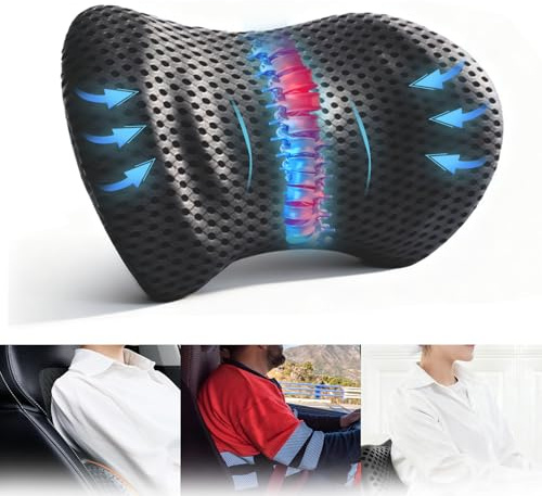 Lumbar Support Cushion, Back Support for Office Chair, Memory Foam Lumbar Support Pillow for Car, Ergonomic Streamline Car Seat, Pain Relief Back Support Pillow for Traveling, Resting, Sleeping