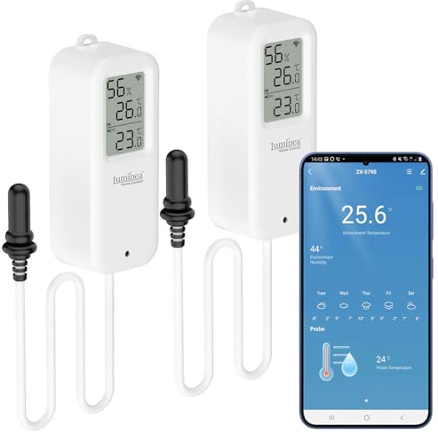 Luminea Home Control Smart Thermometer: 2er-Set WLAN-Temperatur-/Luftfeuchtigkeitsmesser, innen/außen, App (WLAN Smart Thermometer Hygrometer, Fernzugriffe, Klima)