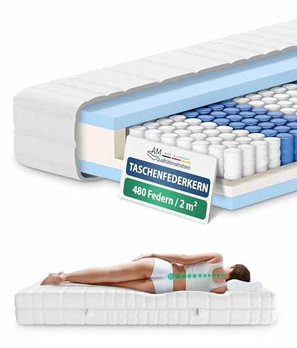 AM Qualitätsmatratzen Orthopädische 7-Zonen Taschenfederkernmatratze 180x200 cm - H2 Matratze - Made in Germany