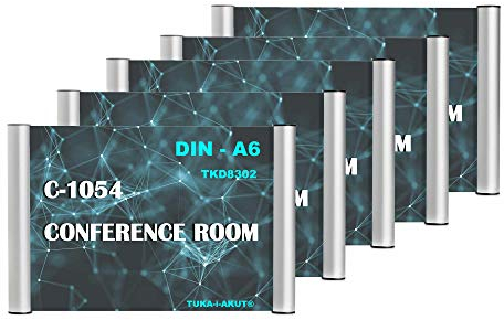 TUKA-i-AKUT 5pcs A6 Plaque de Porte et de Signalisation, Info Sign Bureau Panneau de porte. Insertions A6 Paysage ou Portrait 148 x 105 mm, Se visse ou se colle sur Mur ou Porte, TKD8302-A6-5x