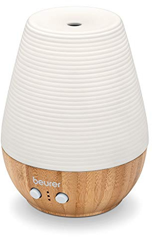 Beurer LA40 Aroma Diffuser, Fragrance diffuser with ultrasonic atomisation, With wellness light and colour change, Made of real bamboo and porcelain