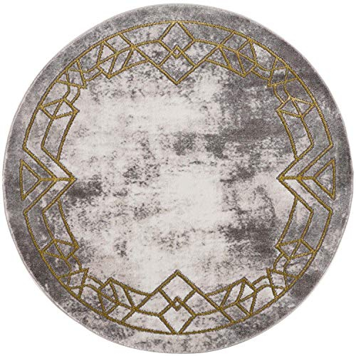 carpet city Teppich Wohnzimmer - Ornamente, Bordüre 160 cm Rund Grau Golden - Moderne Teppiche Kurzflor
