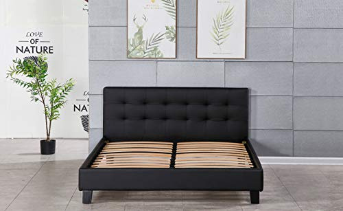 KD Frederic - Solide et Confortable Lit avec Sommier + Tête de Lit Couleur Noir + Pieds en 10 cm pour Matelas en 140x190-2 x 13 Lattes