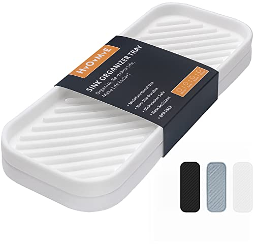 HvOvMvE Seifenhalter aus Silikon für die Spüle, Organizer für Küche, Bad, Schminktisch, Schreibtisch, Aufbewahrungsschwamm, Seifenspender, Bürste, Make-up, Flasche, langlebig, 2 Stück (Weiß)