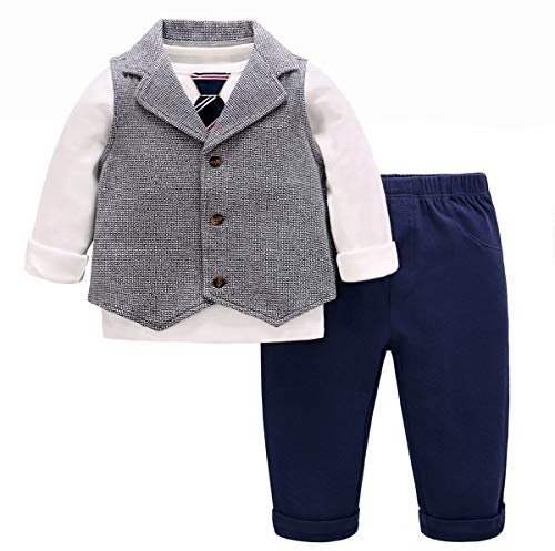 famuka Costume de Bébé garçon Smoking Costume de fête Blazers baptême Mariage bébé vêtements Ensemble (Gris 2, 100, 24 Mois)