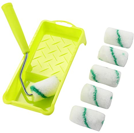 Paint Roller,High-Density Fabric Roller with Frame,Tray,Mini Paint Roller Refills, 2 Painting Supplies for Smaller DIY Stenciling Projects(Pack of 8)