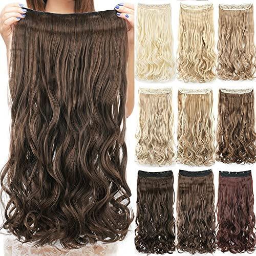IMISSU Langes Natürliches Dickes Haar Lockiges Clip In Auf Synthetischen Haarverlängerungen Haarteile Für Frauen (28 Zoll,Gemischtes Braun)