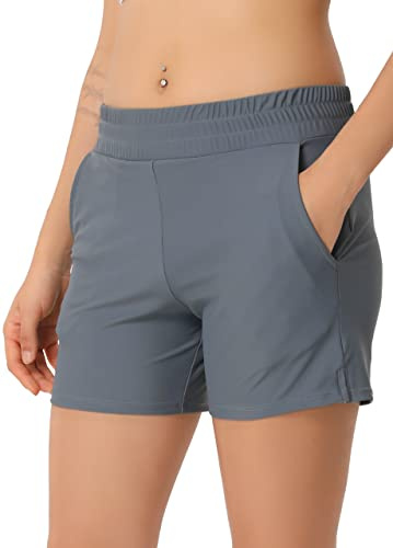 Kfnire Short Natacion Mujer Secado Rápido Shorts de Baño Mujer Pantalon Corto Bañador con Bolsillos Cintura Alta Control de Abdomen Bañador Shorts de Natación Mujer Board Short