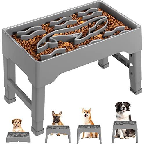 Tivray 9 Cups Elevated Slow Feeder Dog Bowls 4 Adjustable Heights, Grey