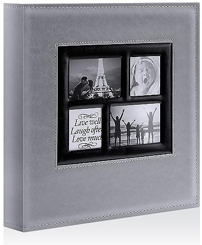 Benjia Photo Album 1000 Pockets 6x4, Extra Large Size Leather Cover Slip in Wedding Family Photo Books that Holds 1000 Portrait and Landscape 6x4 / 10x15cm Pictures Grey