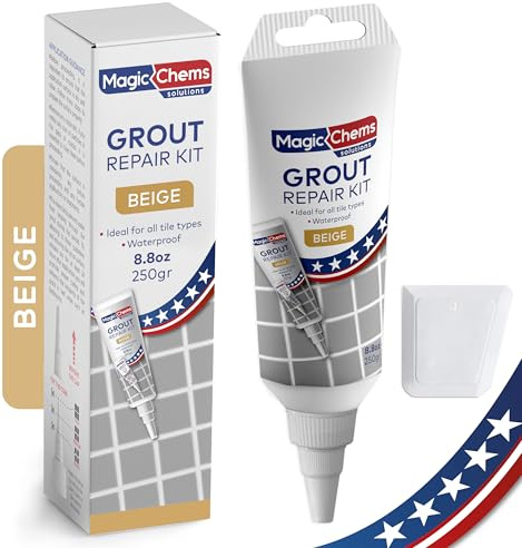 Tile Grout Repair, Beige 8.8 oz/250gr. Fast Drying Grout Repair Kit, Grout Filler Tube Repair Kit, Tile Grout Paint, Grout Sealer Restore and Renew Bathroom Floor, Tile Gaps, Joints, Lines