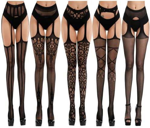 KHUFUZI Frauen 5in1 sexy Dessous Babydoll Stretch Strümpfe Netz Netz Nachtwäsche Party Club Kleid Geschenk für Freundin (5 Styles Pack)