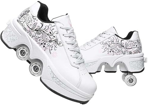 Rullskor, skor med hjul, fyrhjuliga rullskridskor, för flickor och pojkar, skateboardskor, bekväma och ventilerande, justerbara sneakers med dolda hjul