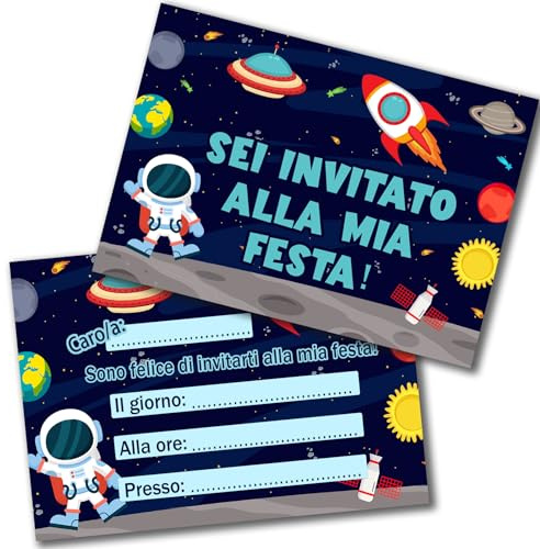 SURLIFE 32 Inviti Compleanno Bambini, Biglietti Invito per festa Bambino Gadget Compleanno Bambino, con Cartoline di Alta Qualità Patinata Opaca (Spazio)