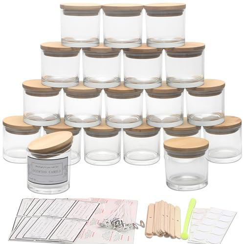 MILIVIXAY Confezione da 20 barattoli per candele in vetro trasparente da 113,4 g, con coperchio e kit per la creazione di candele, piccoli barattoli vuoti per candele – contenitori per spezie e