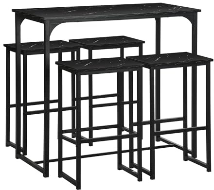 GOKHOMX Tavolo Bar con 4 Sgabelli, Set Tavolo Alto da Bar con 4 Sgabelli Tavolo da Pranzo da Bar Alto e Sgabelli Tavolo Cucina e Sedie Bar Salvaspazio Angolo Bar per Casa Cucina Taverna, Nero